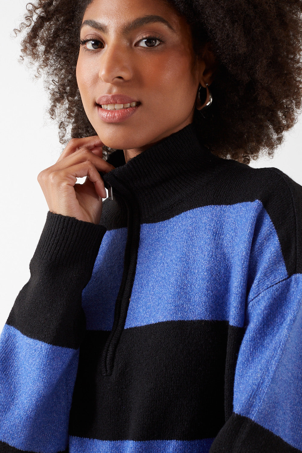 Kate L/S Half Zip Striped Knit in Blue