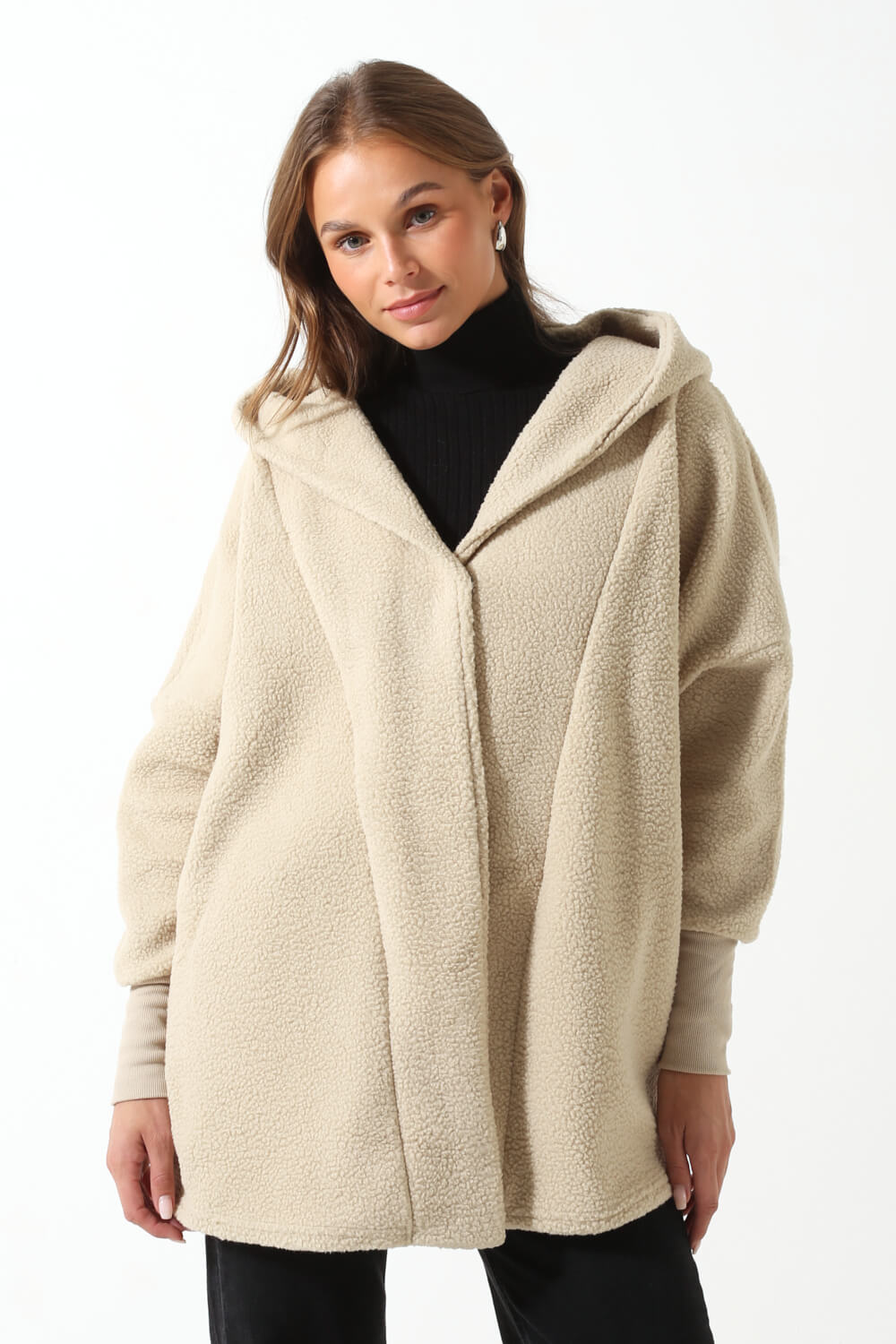 Cozy L/S Shacket with Hood in Stone