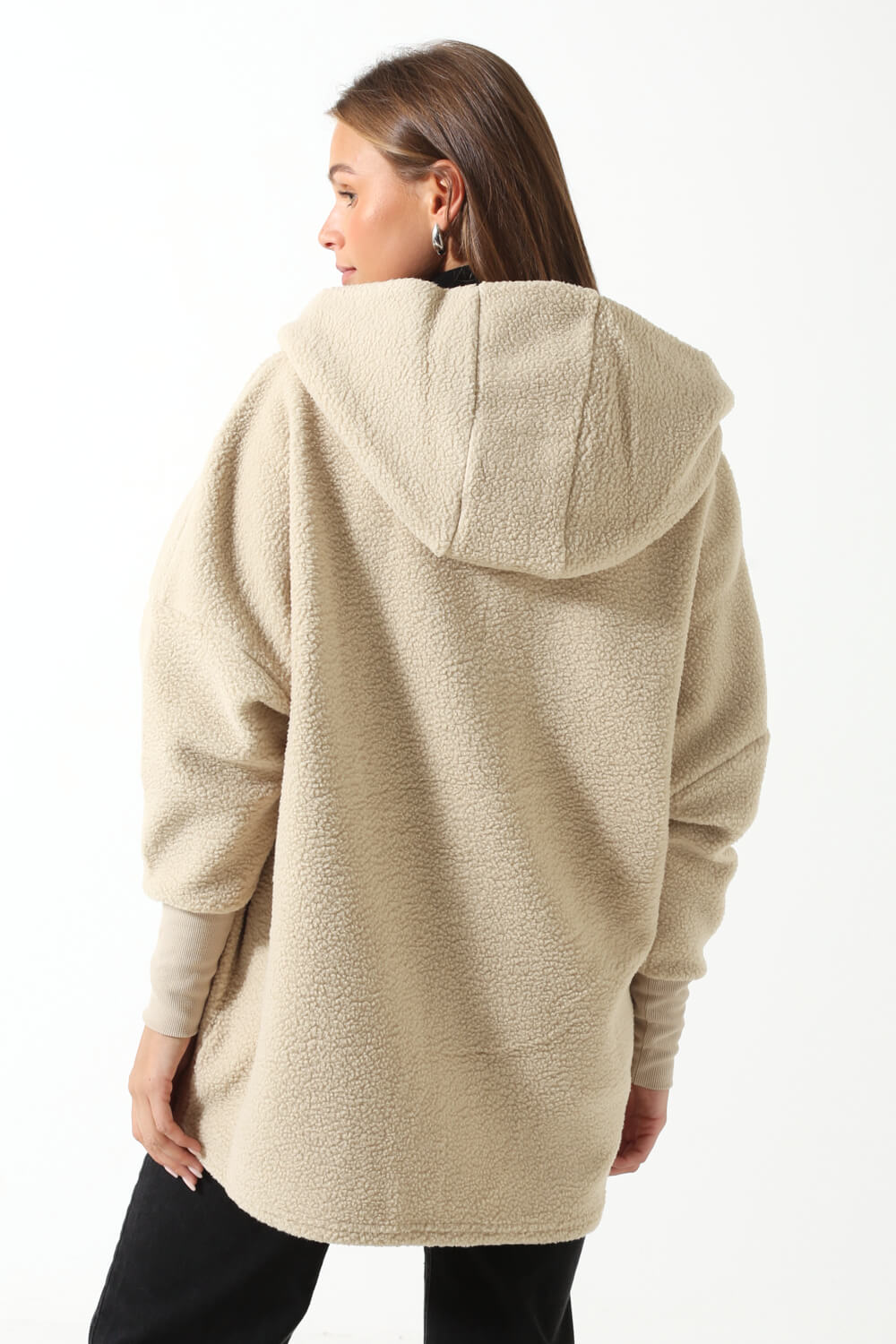 Cozy L/S Shacket with Hood in Stone