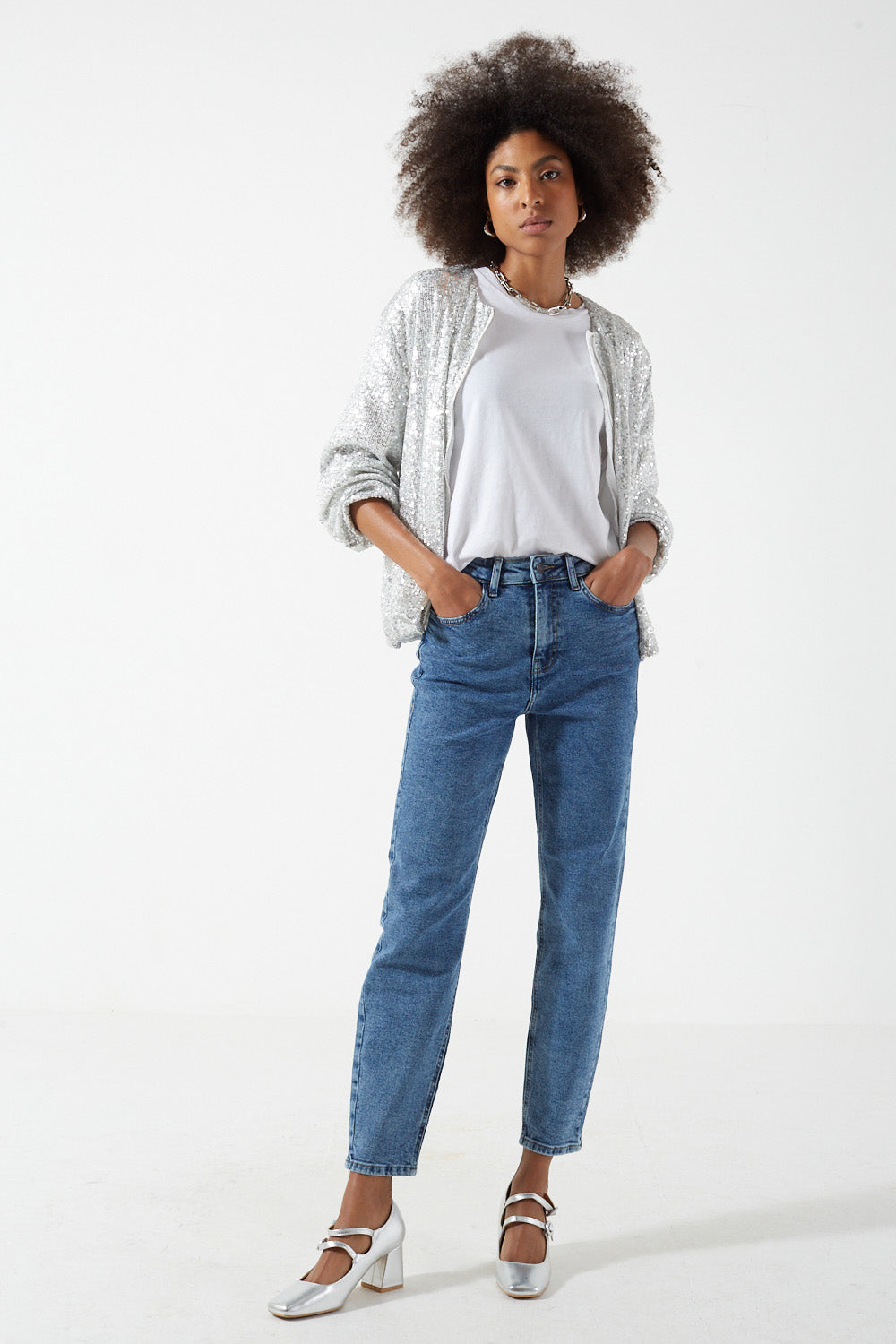 Moni HW Stoned Ankle Jeans in Blue