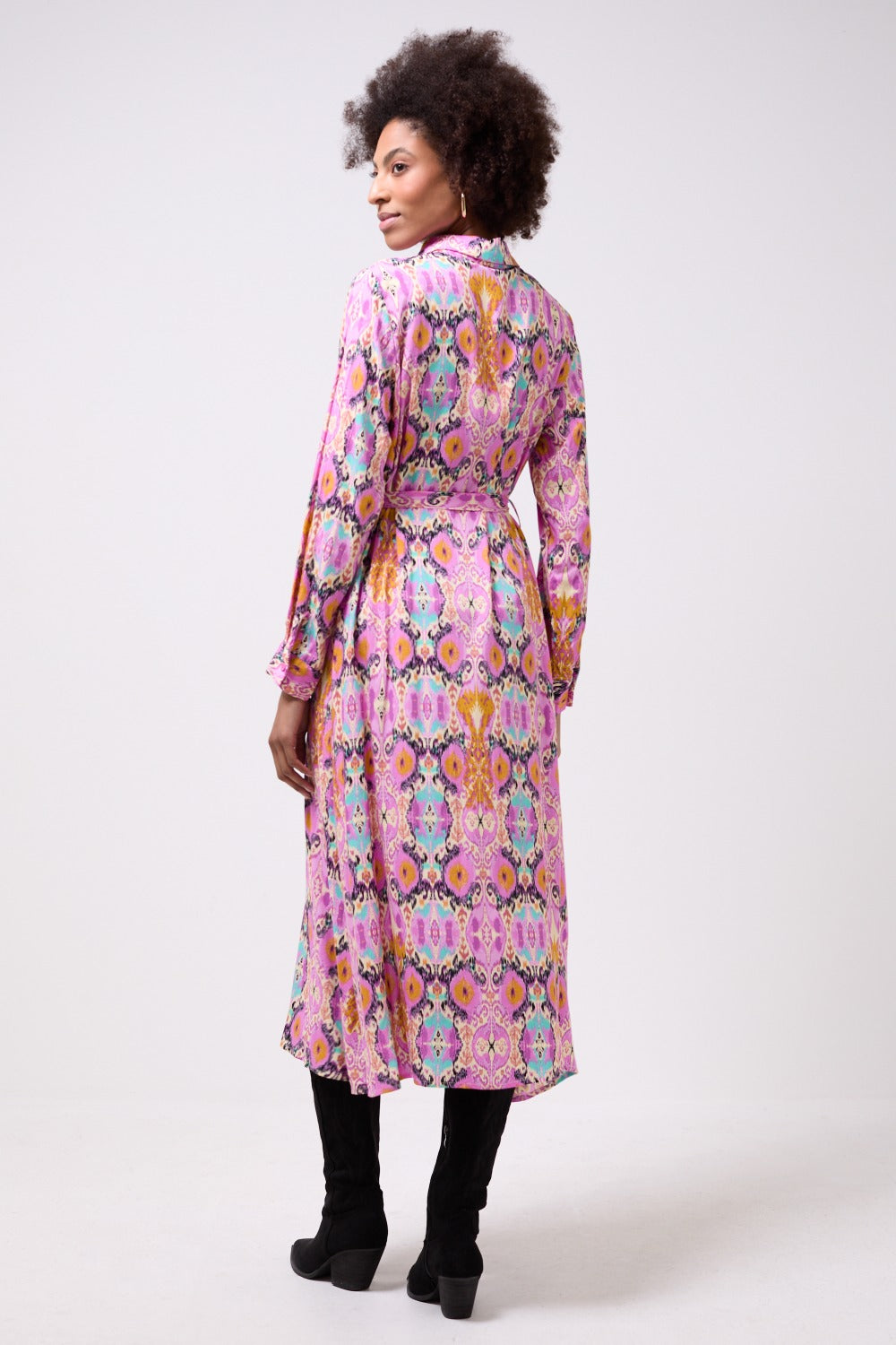Sammy Abstract Print Collared Shirt Midi Dress in Pink