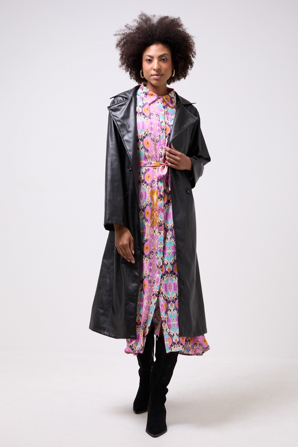 Sammy Abstract Print Collared Shirt Midi Dress in Pink