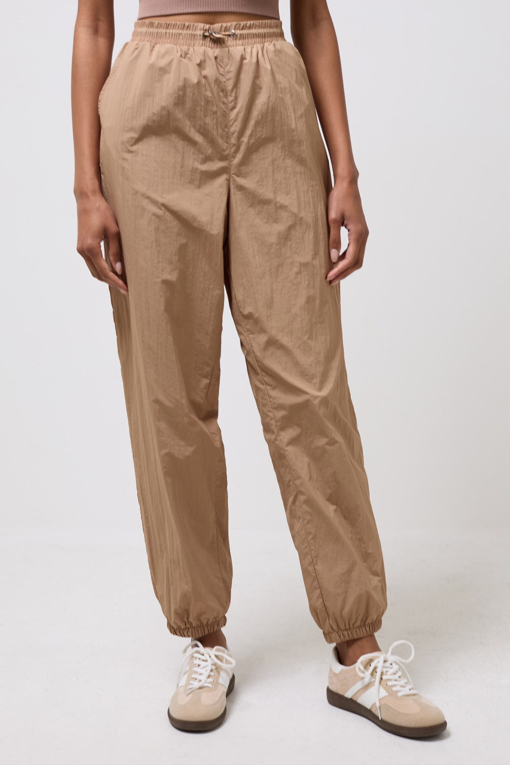 Jose Nylon Joggers in Beige