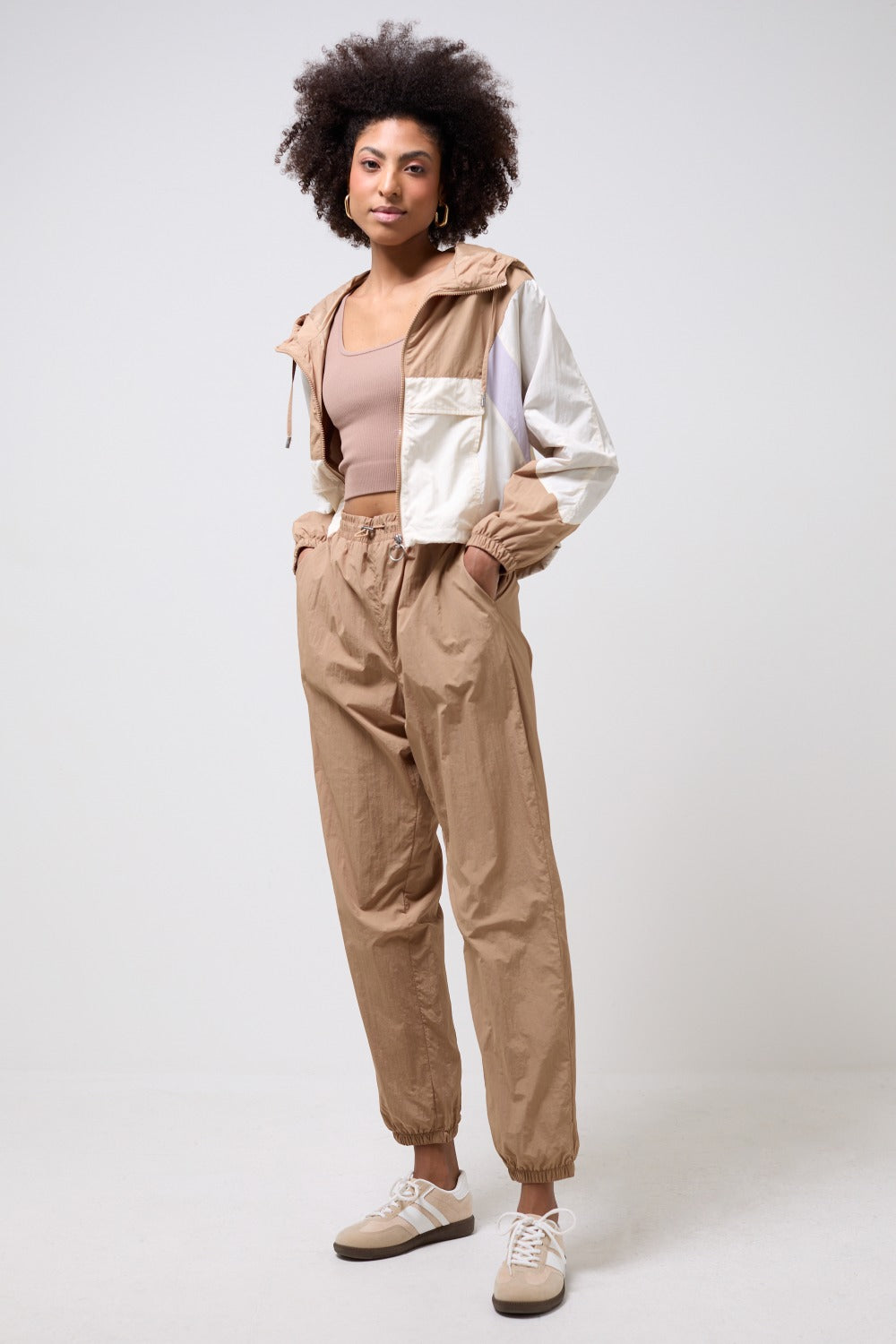 Jose Nylon Joggers in Beige