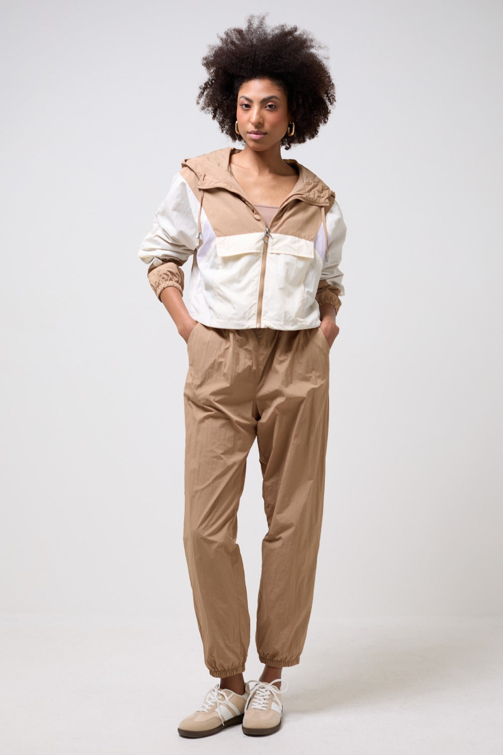 Jose Colour Block Windbreaker Jacket in Beige