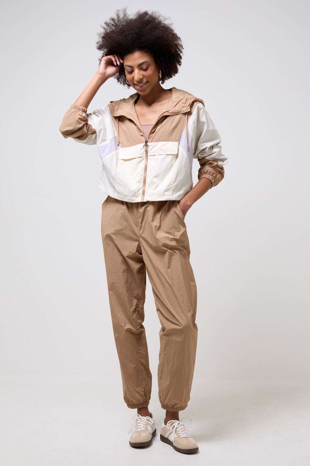 Jose Colour Block Windbreaker Jacket in Beige