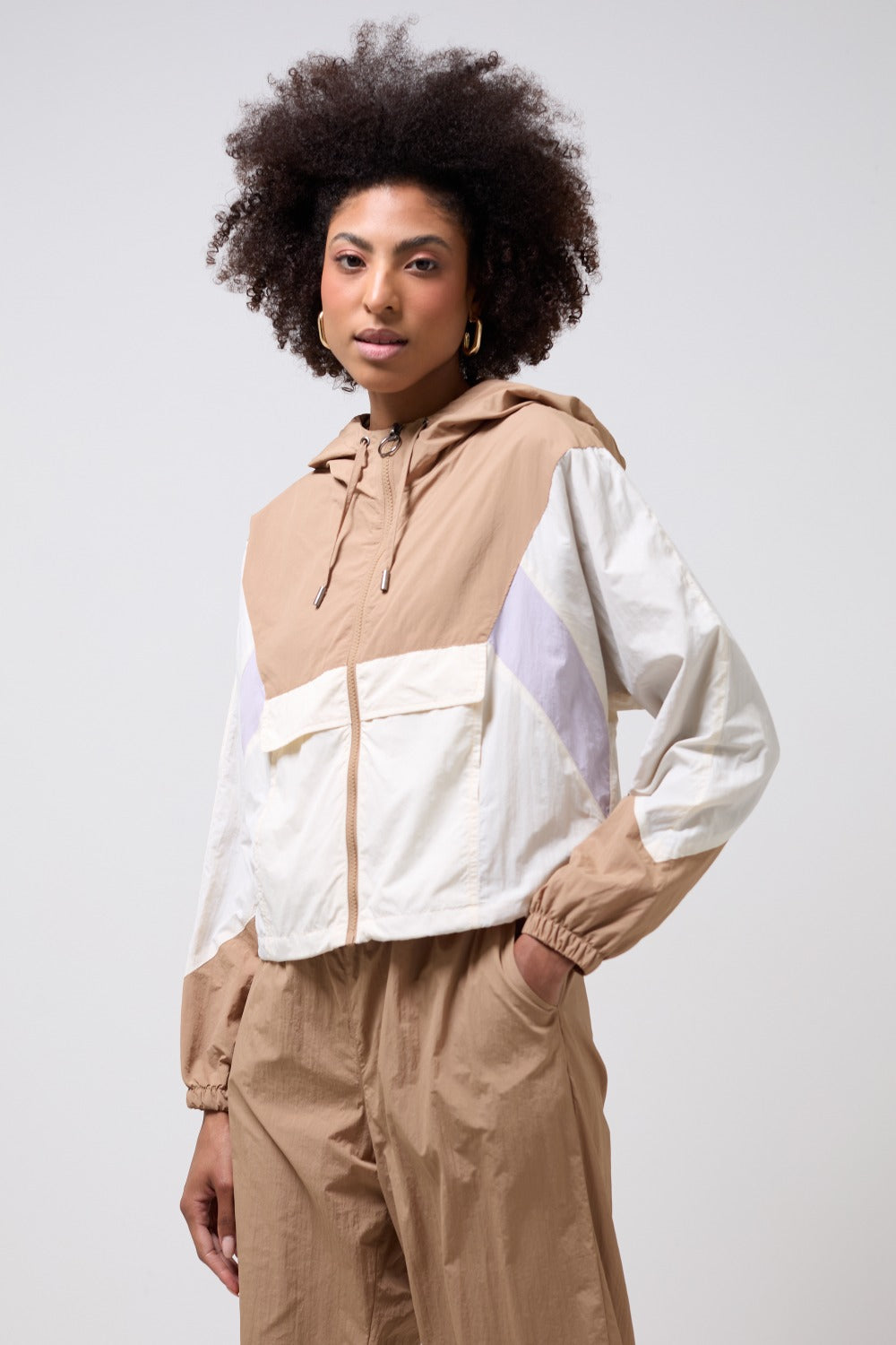 Jose Colour Block Windbreaker Jacket in Beige