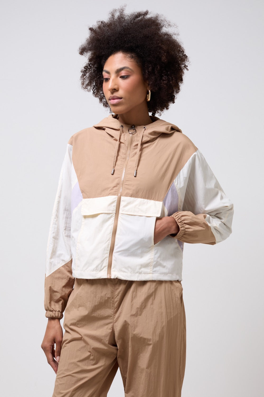 Jose Colour Block Windbreaker Jacket in Beige