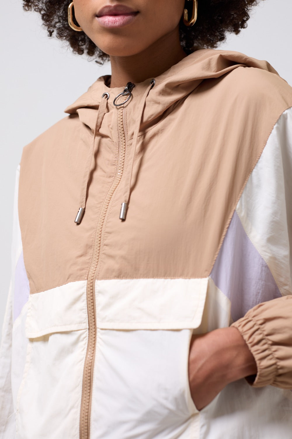 Jose Colour Block Windbreaker Jacket in Beige