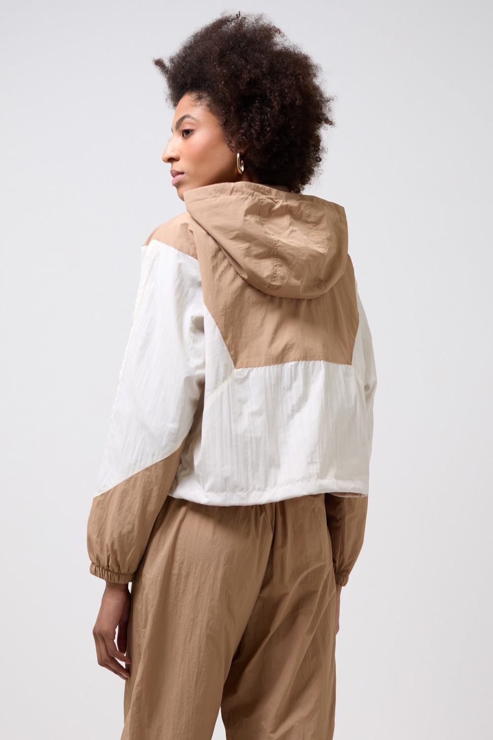 Jose Colour Block Windbreaker Jacket in Beige