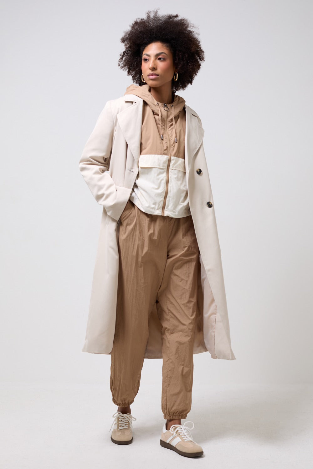 Jose Nylon Joggers in Beige