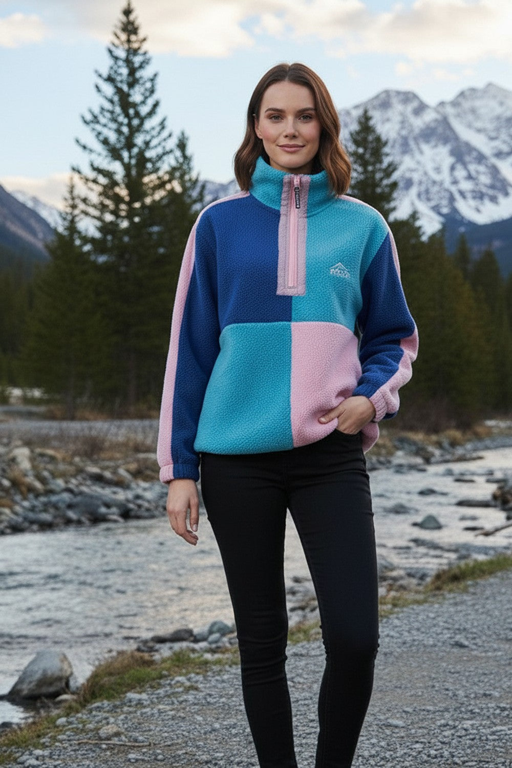 Vortex Colour Block Half Zip Fleece in Blue