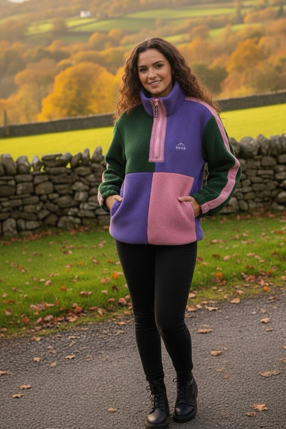 Vortex Colour Block Half Zip Fleece in Green