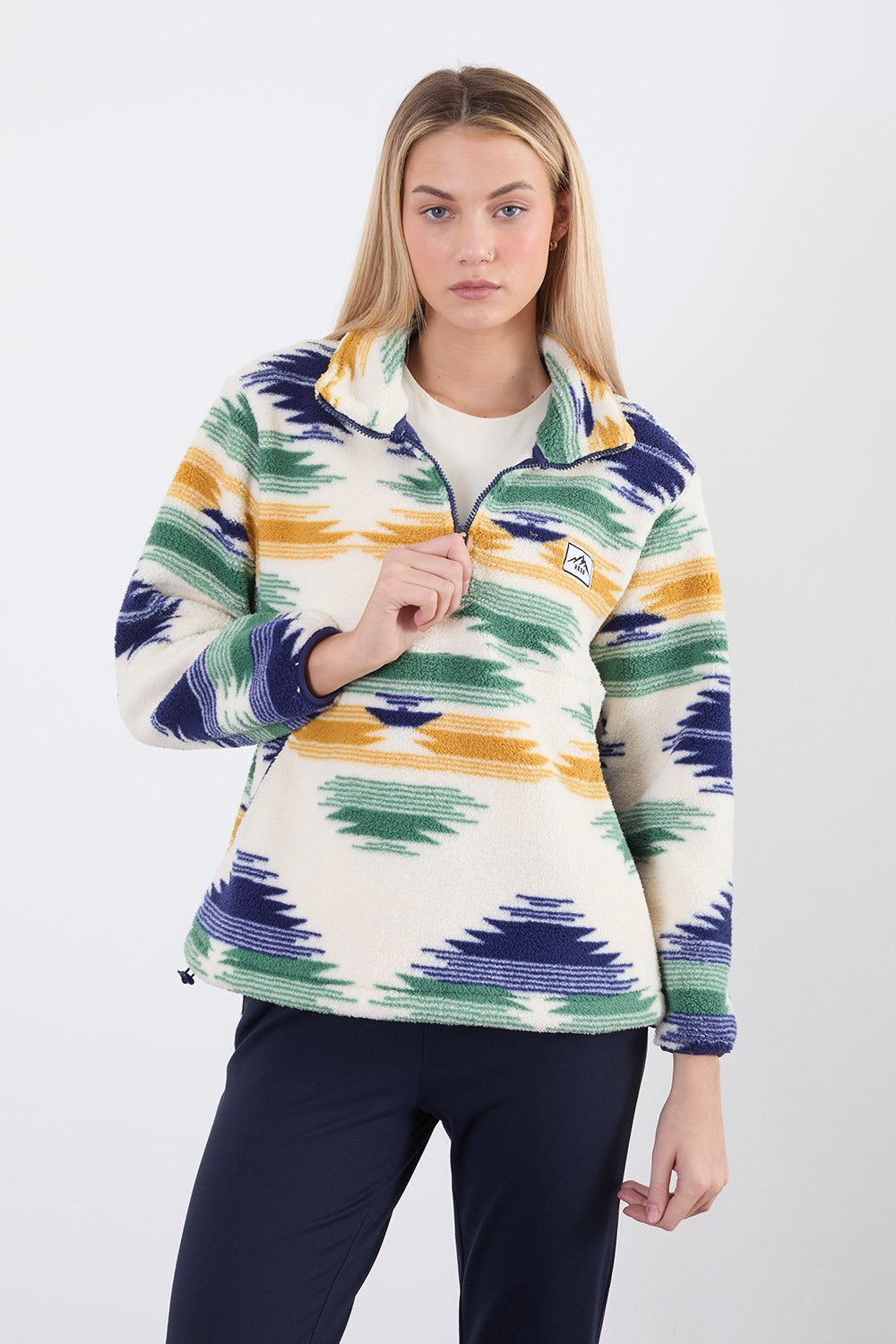 Polly Half Zip Printed Fleece in Blue Abstract