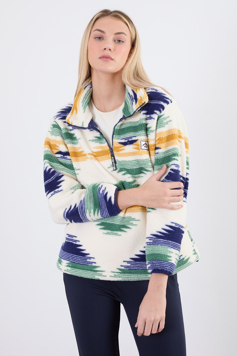 Polly Half Zip Printed Fleece in Blue Abstract