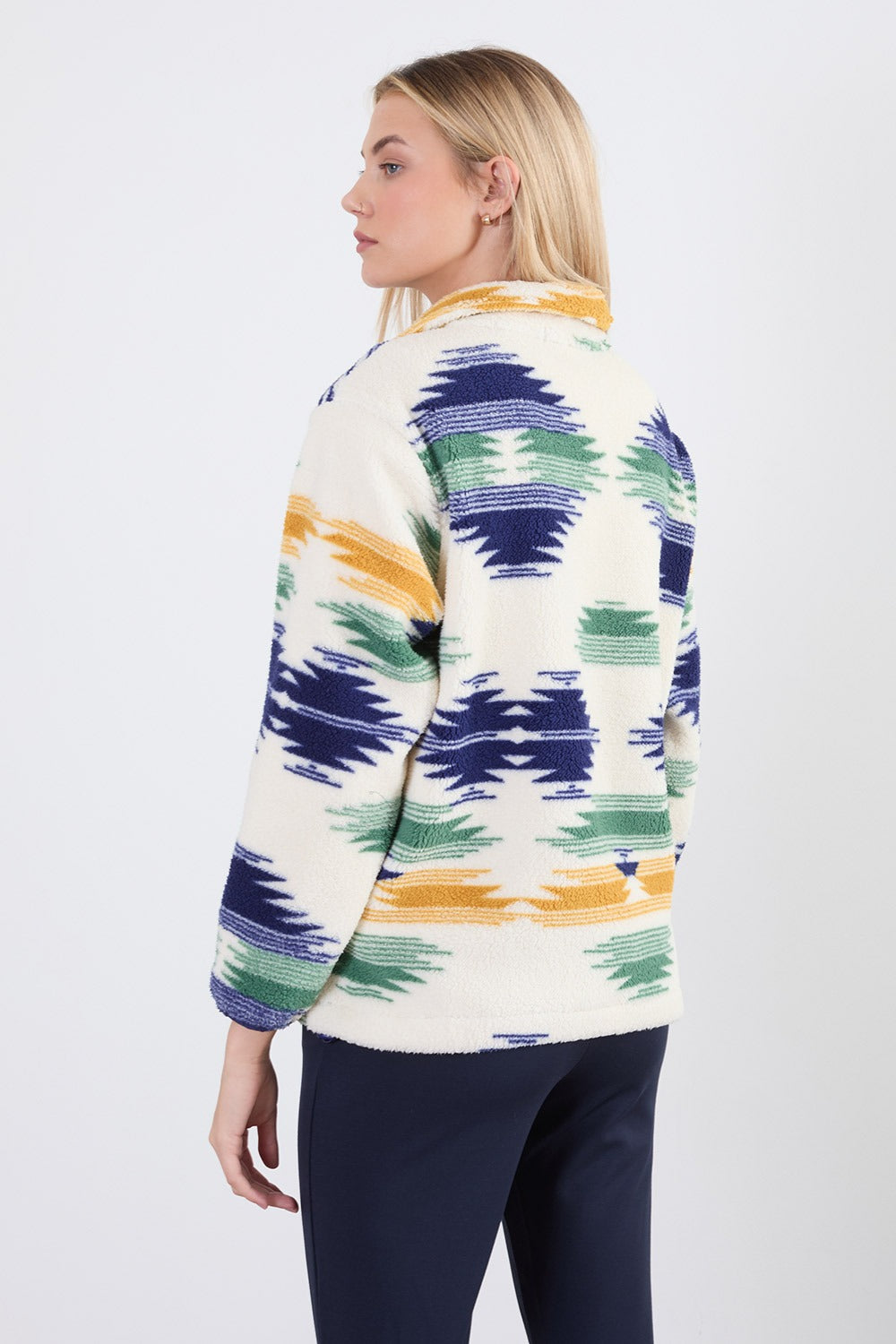 Polly Half Zip Printed Fleece in Blue Abstract