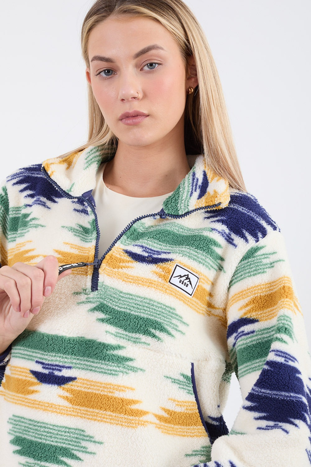 Polly Half Zip Printed Fleece in Blue Abstract