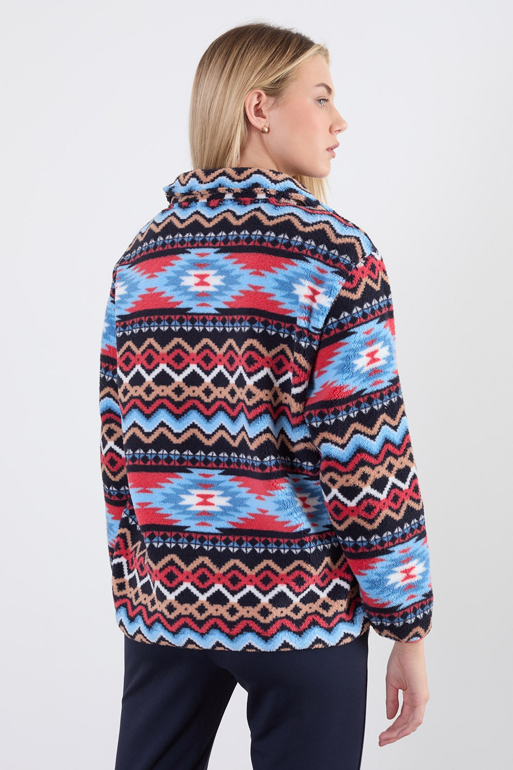 Polly Half Zip Printed Fleece Coral Aztec