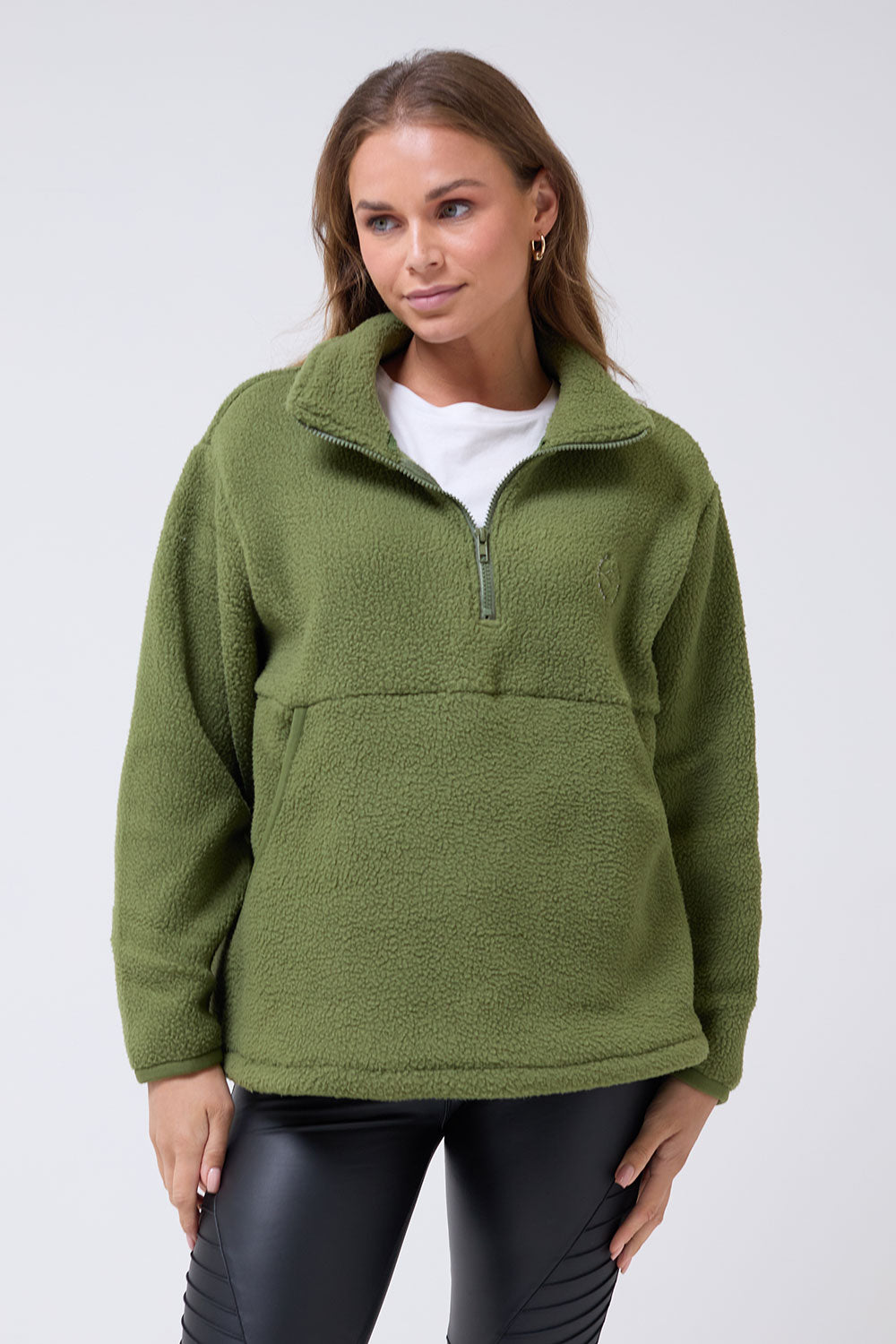 Molly Zip Front Fleece in Khaki