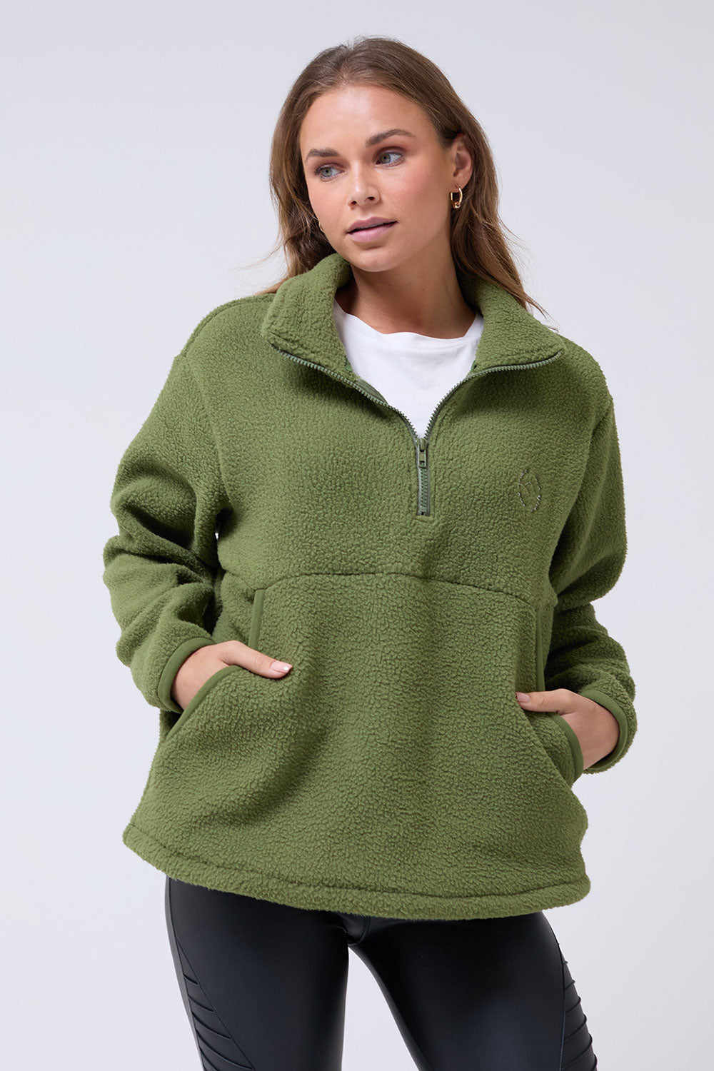 Molly Zip Front Fleece in Khaki