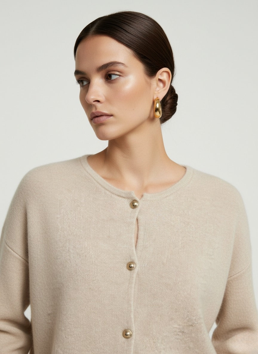The Clara Luxe Knit Cardigan In Stone