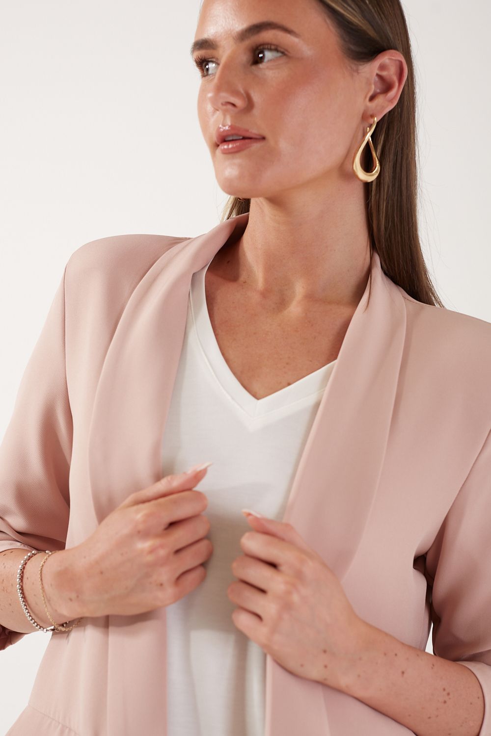 Chantel Ruched Sleeve Blazer in Blush