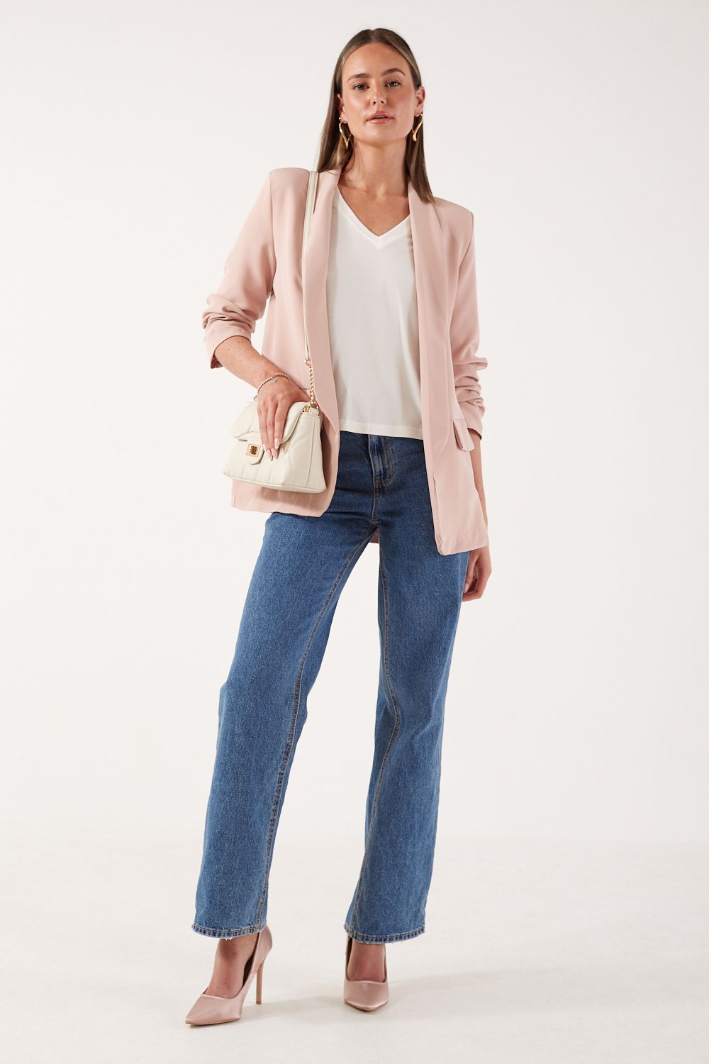Chantel Ruched Sleeve Blazer in Blush