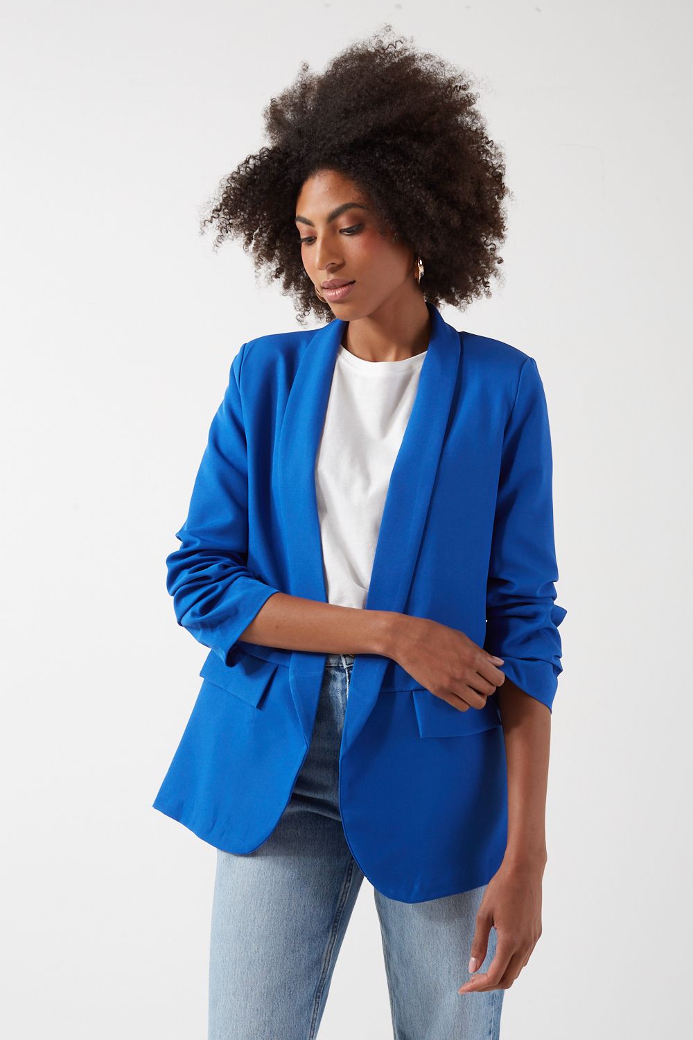 Chantel Ruched Sleeve Blazer in Royal Blue
