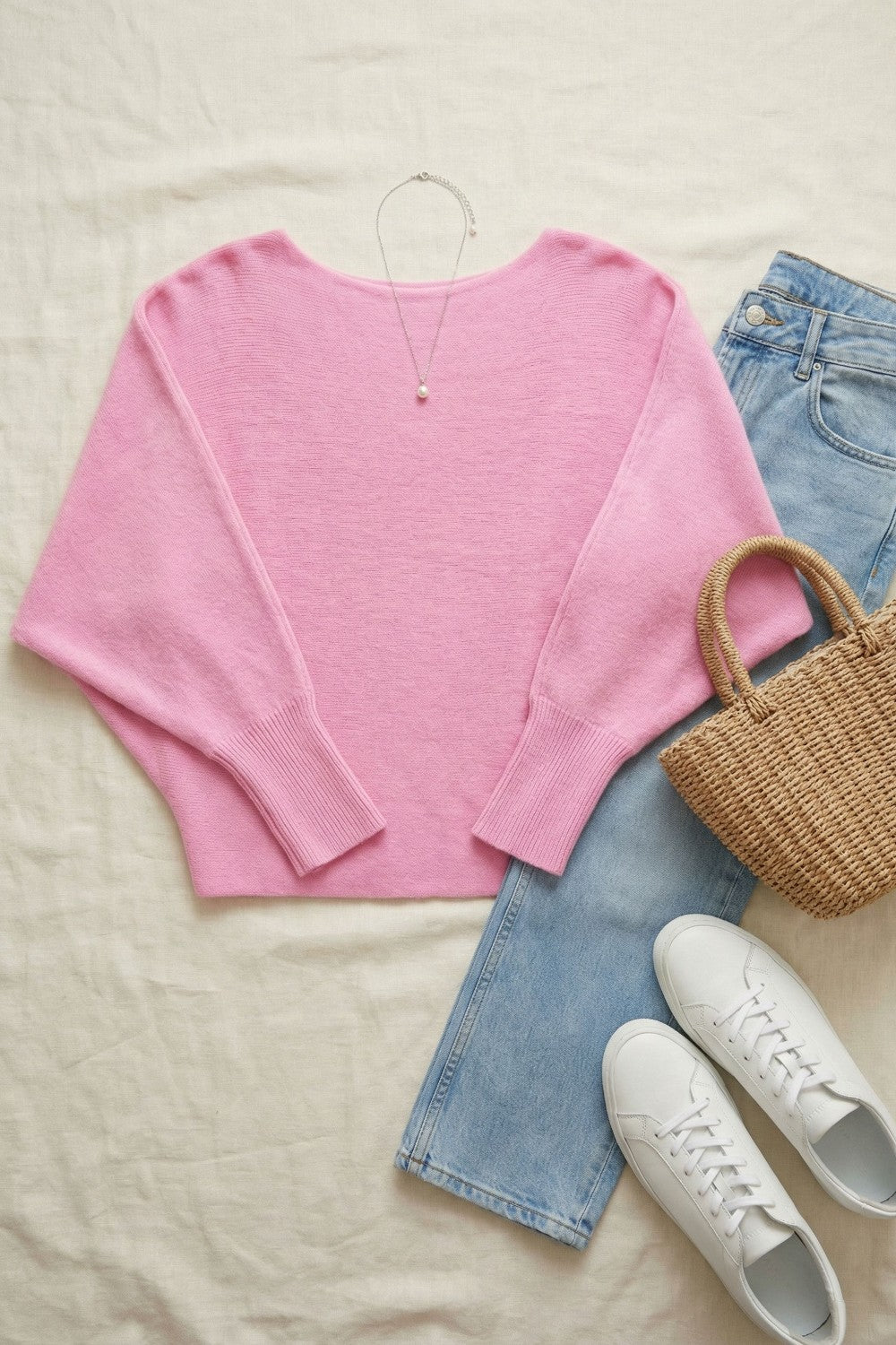 Pearl Detail Soft Knit Top in Baby Pink
