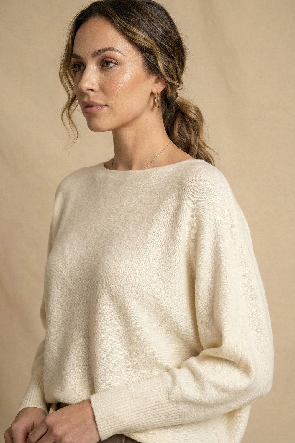 Pearl Detail Soft Knit Top in Cream