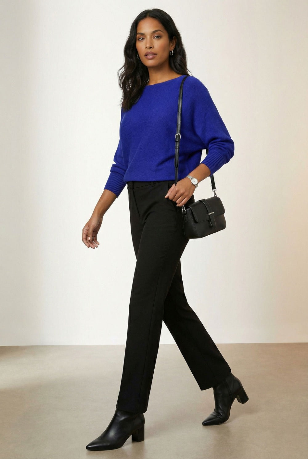 Pearl Detail Soft Knit Top in Royal Blue