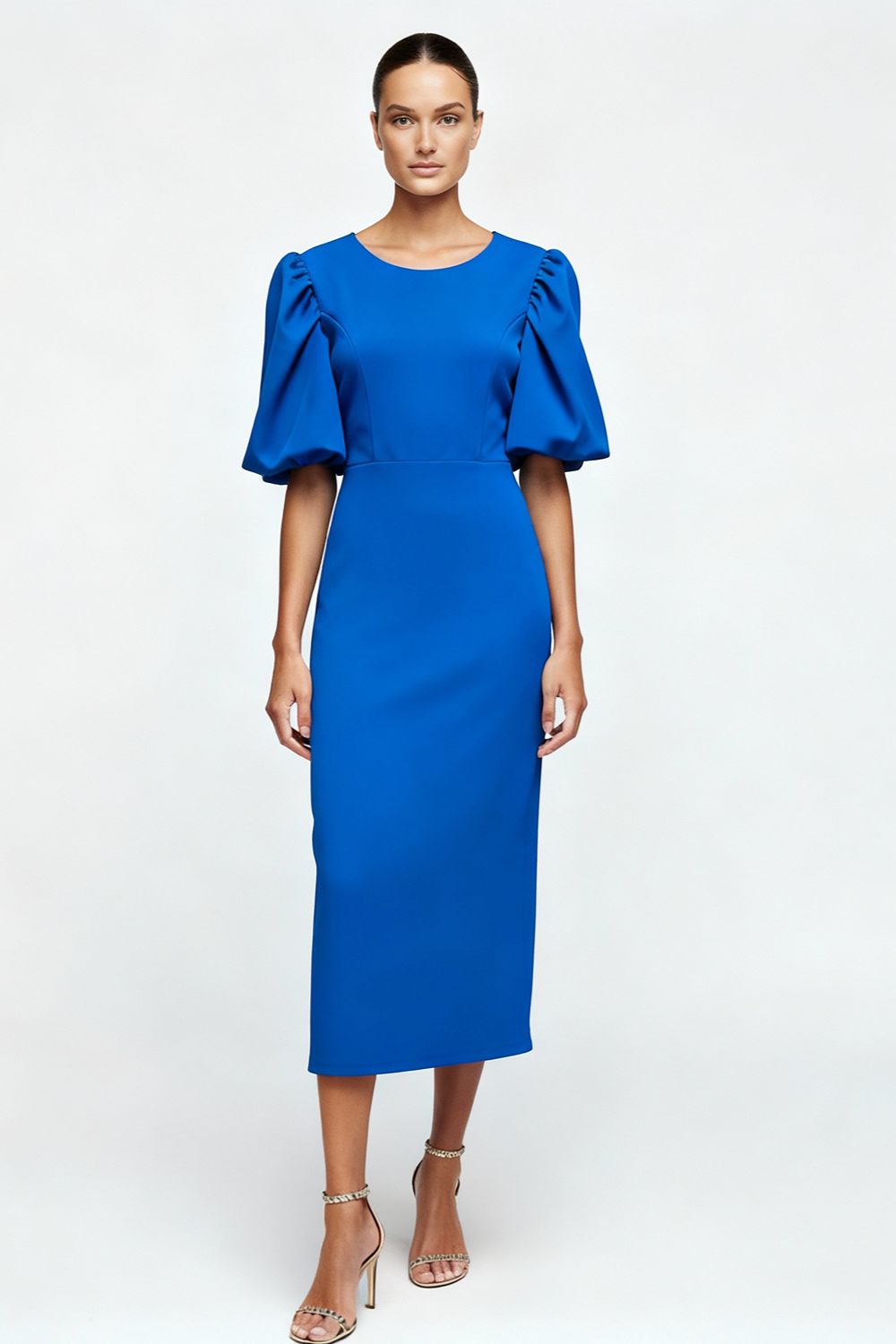 Faye Structured Bodycon Midi Dress in Royal Blue