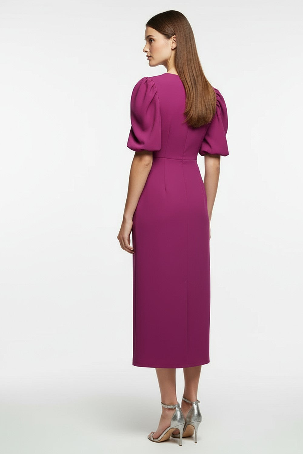 Faye Structured Bodycon Midi Dress in Magenta