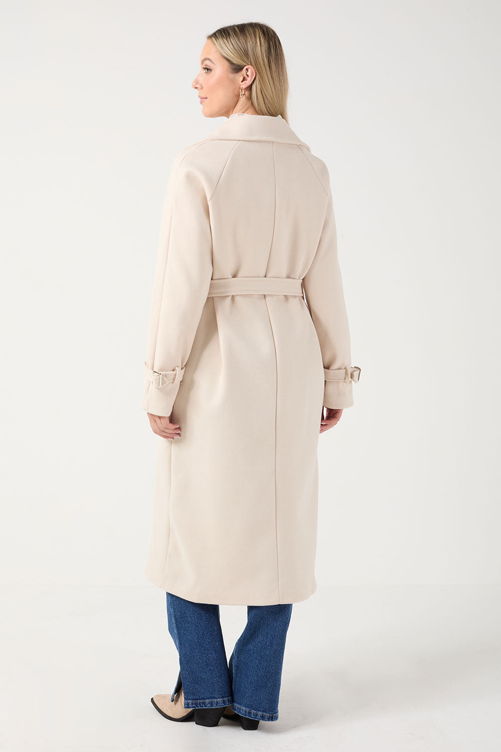 Angela Long Belted Coat in Cream