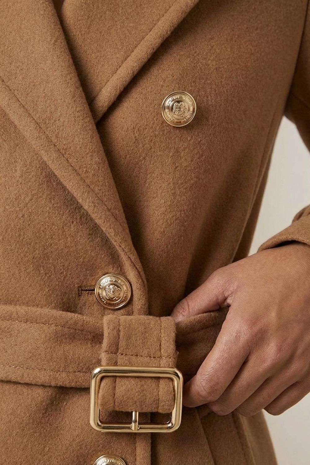 Angela Long Belted Coat in Camel