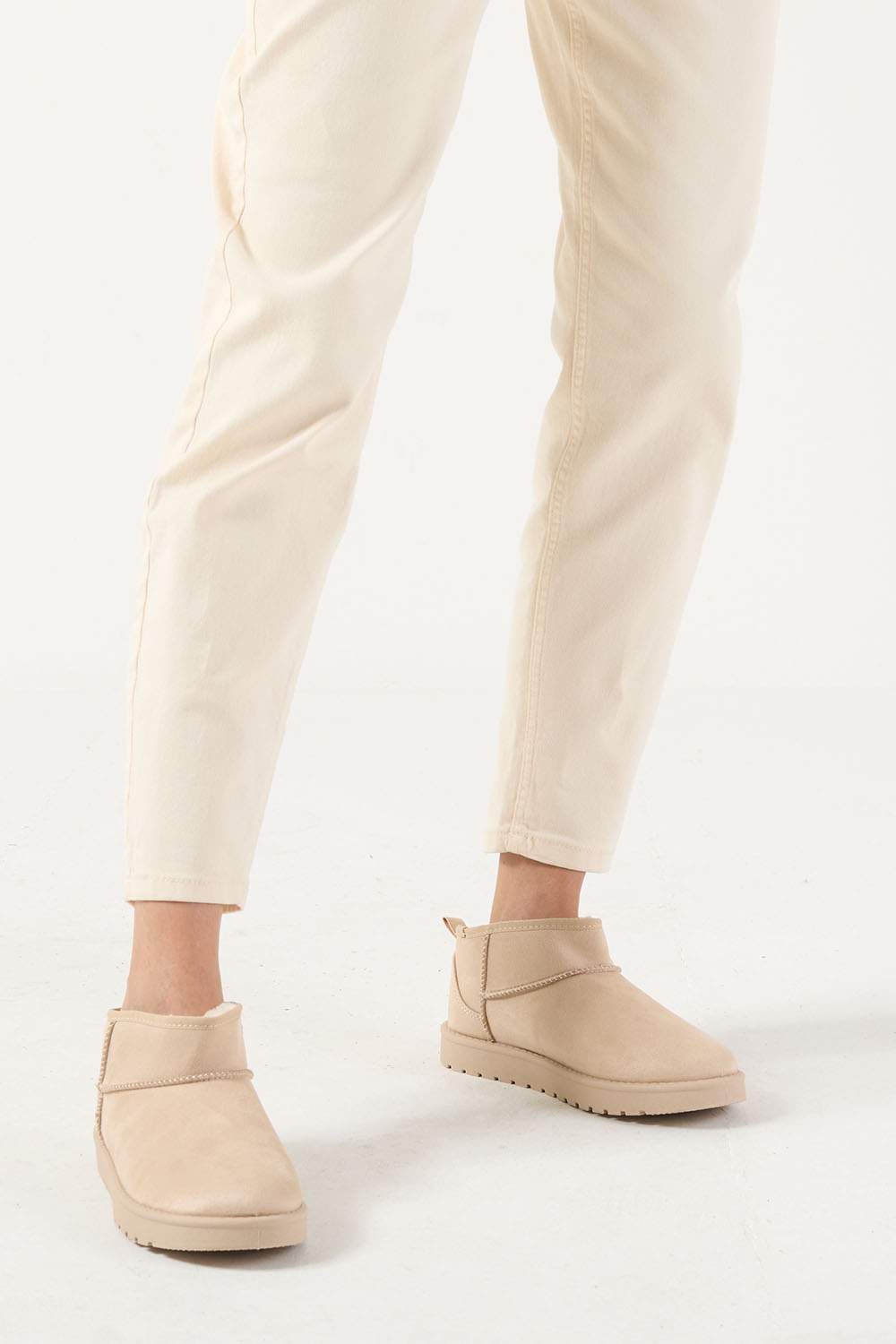 Becks Slip On Boots in Beige