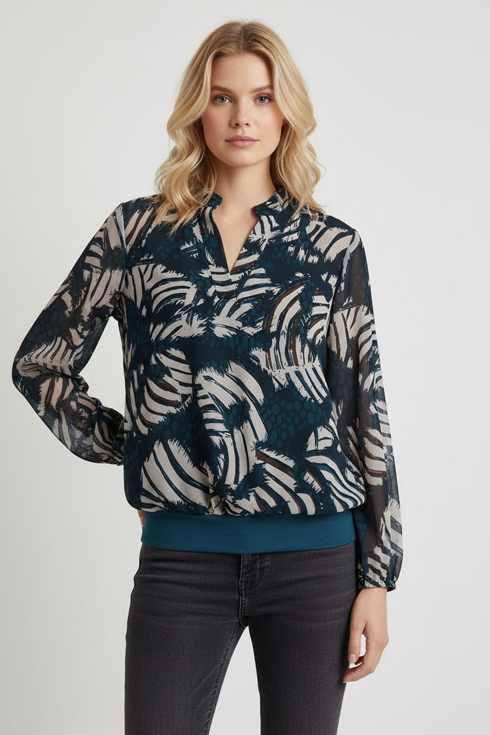 Jen Print Band Top in Teal