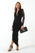 Kim Deep V Lace Panel Midi Dress in Black