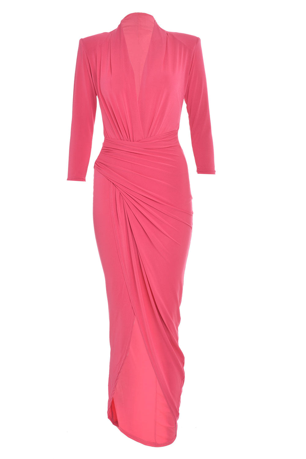 Kim Deep V Midi Dress in Cerise