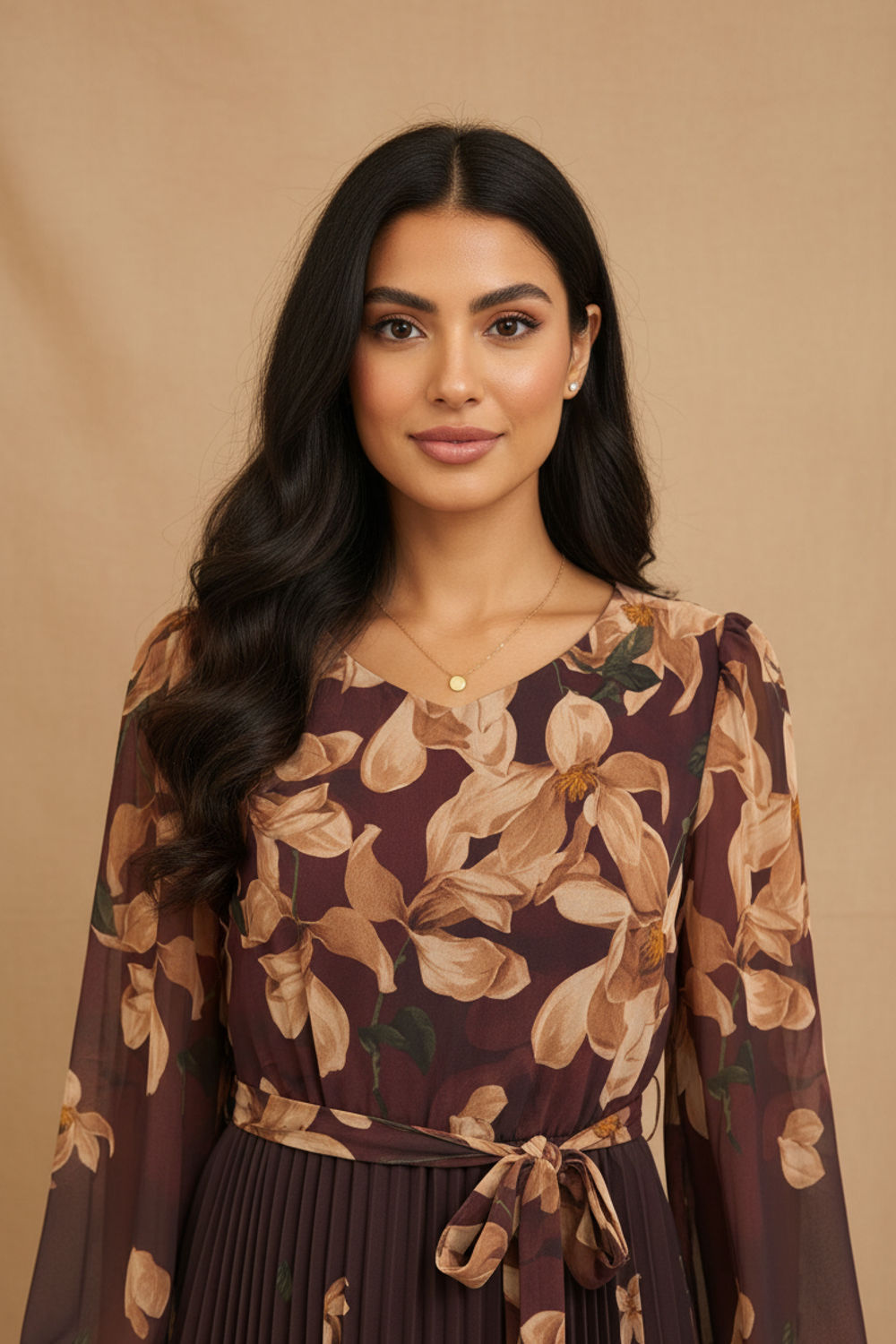 Kyla Pleated Midi Dress in Burgundy