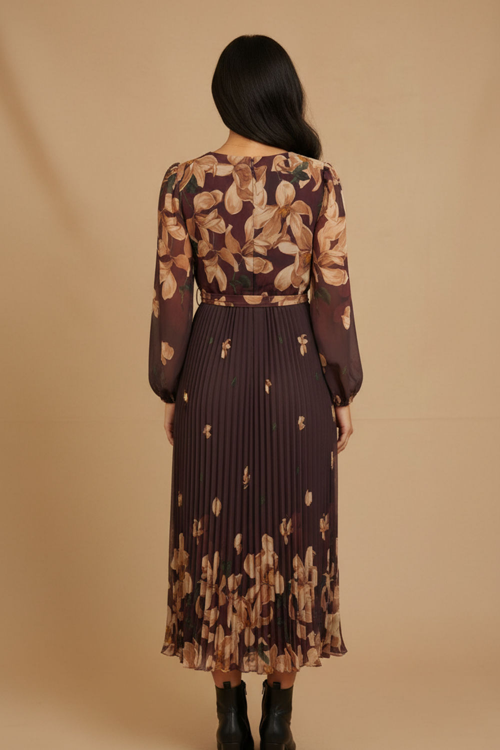 Kyla Pleated Midi Dress in Burgundy