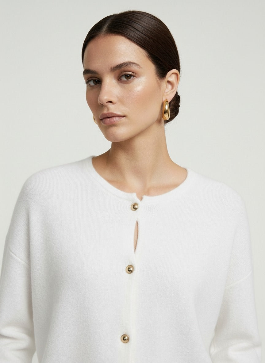 The Clara Luxe Knit Cardigan In - White