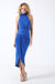 Chiara V-Neck with Tie Bodycon Assymetric Midi Dress in Blue