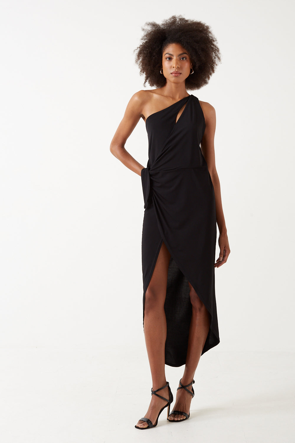 Alison Asymmetric Wrap Over Dress in Black