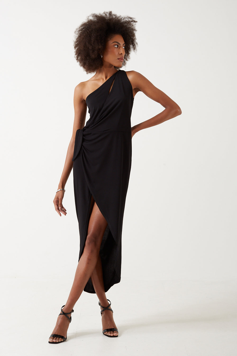 Alison Asymmetric Wrap Over Dress in Black