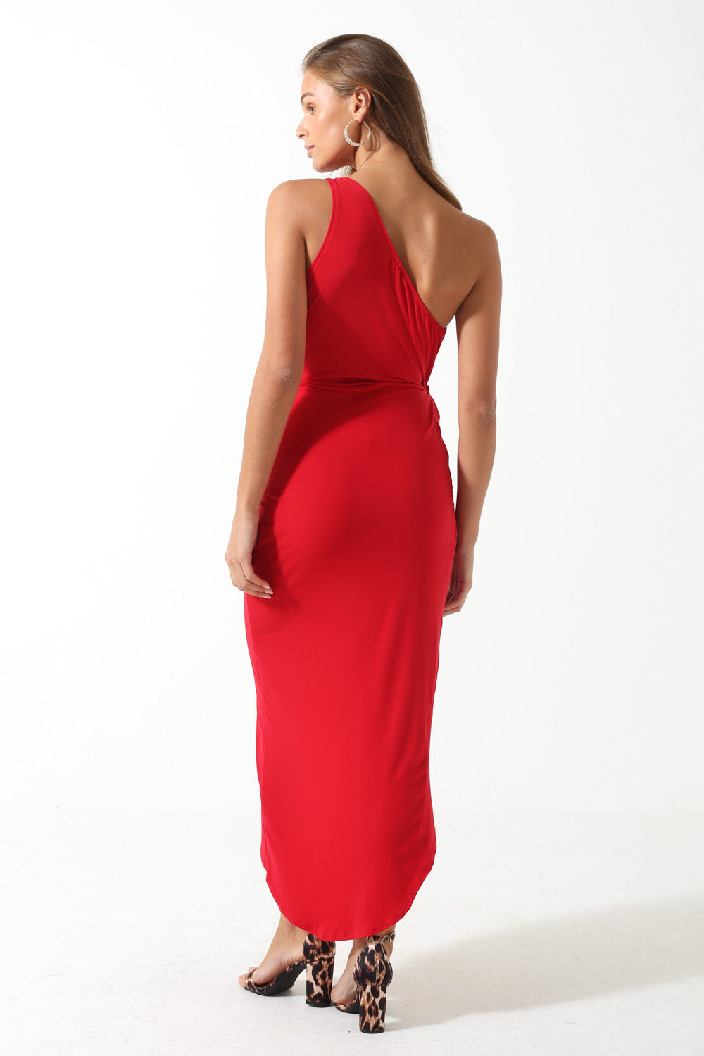Alison Asymmetric Wrap Over Dress in Red