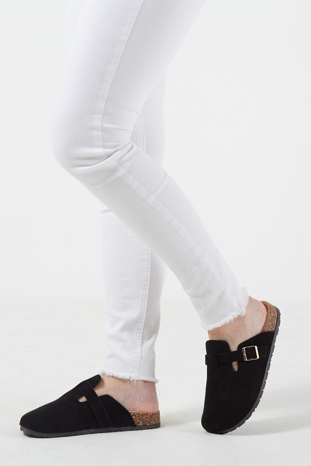 Bianka Suede Slip-On Slides in Black