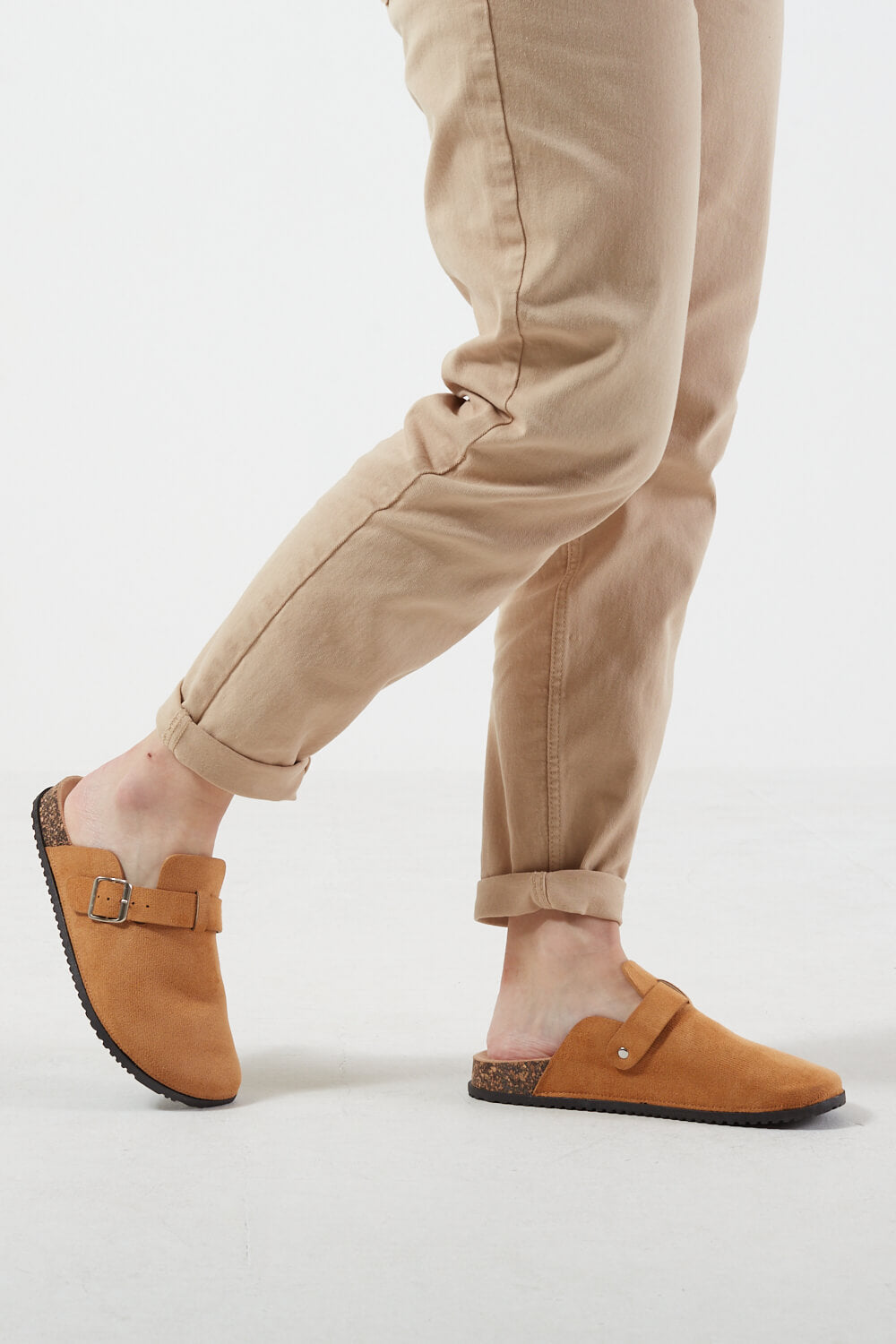 Bianka Suede Slip-On Slides in Camel