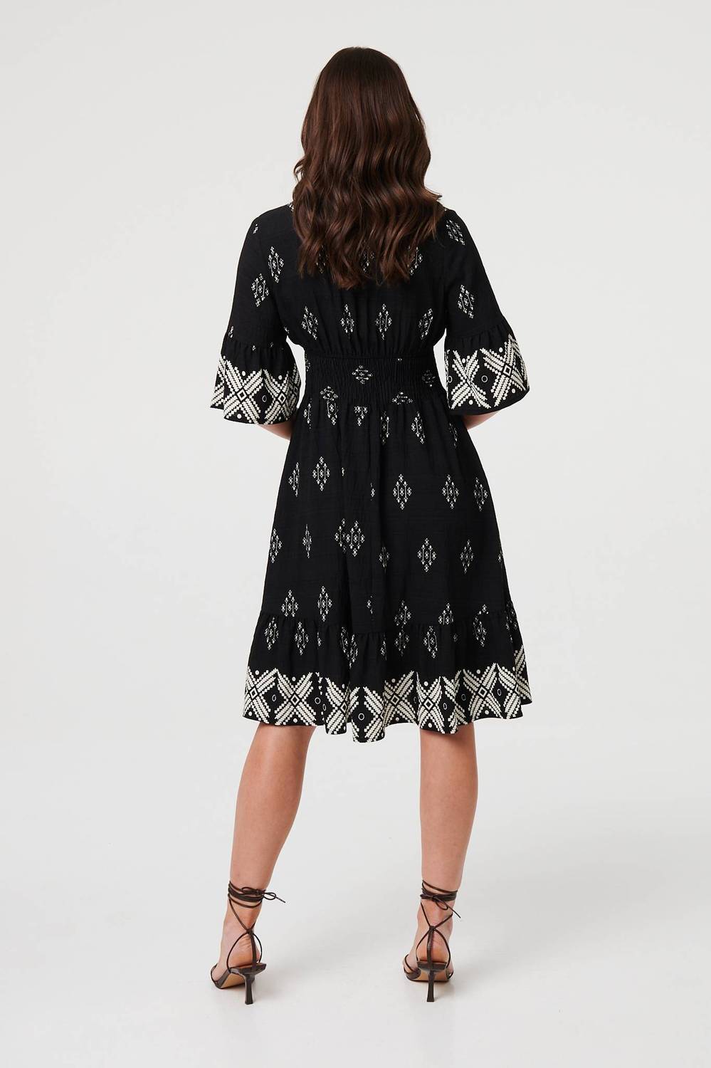 Printed V-neck Knee Length Smock Dress