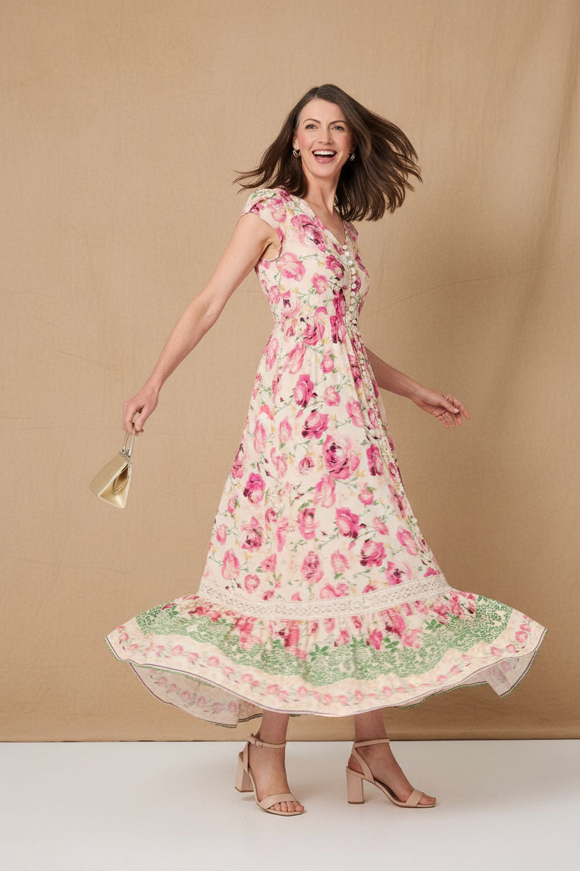 Floral Print Maxi Dress in Pink